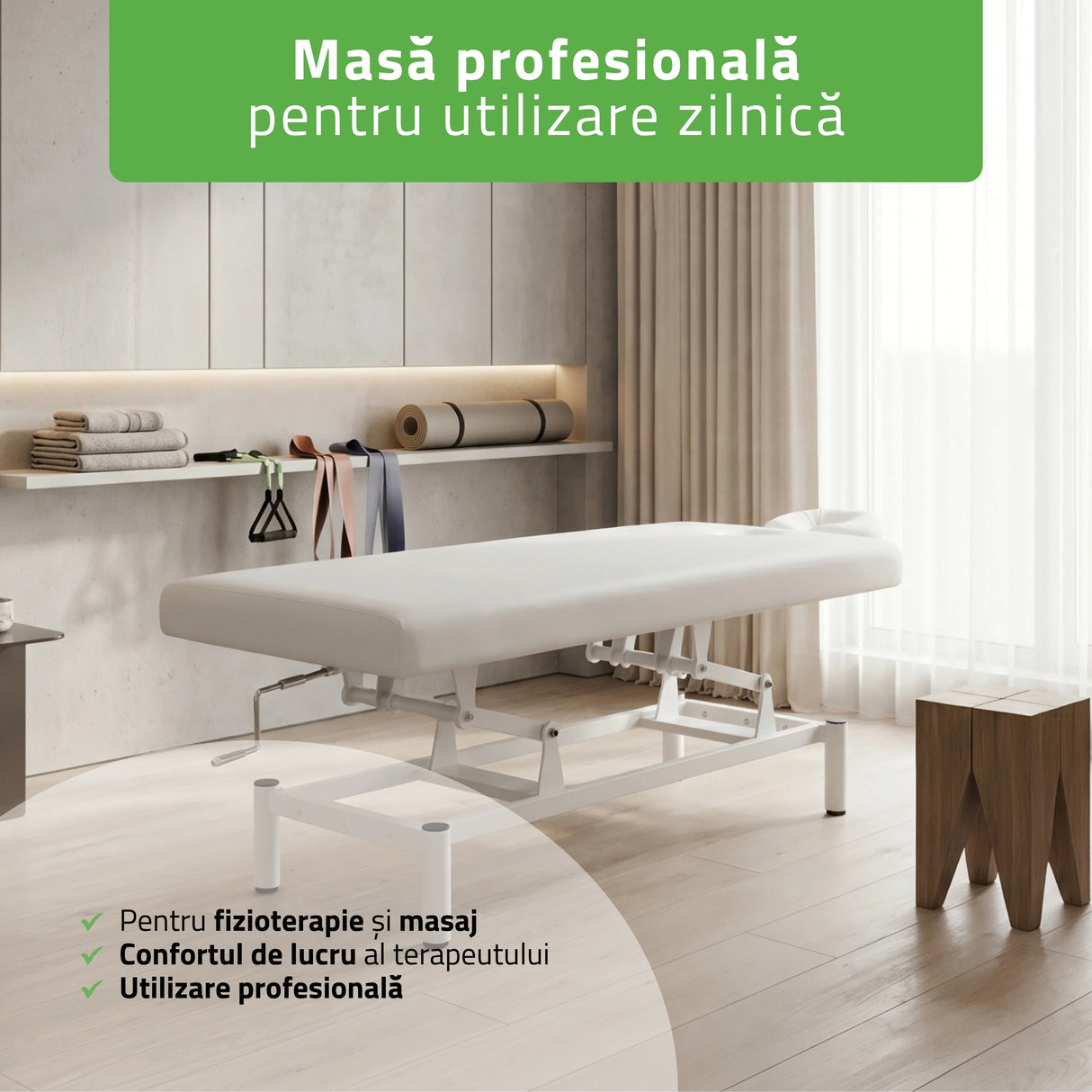 Masă de masaj fixă Vigo 1 | Pat de masaj fix |  1 segmente | Reglare înălțimii manuală prin manivelă | 2 ani garanție!