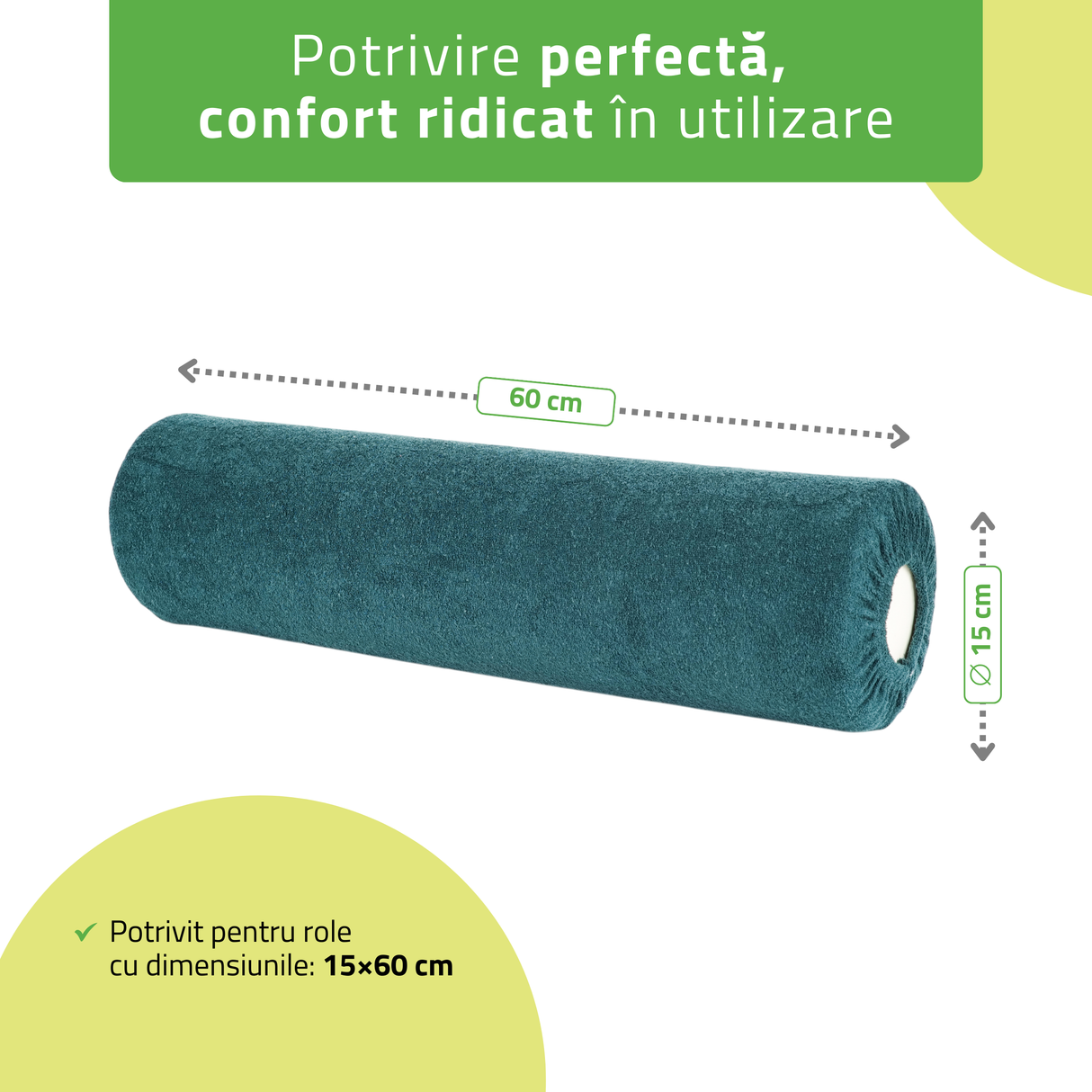 Husă din frotir textil cu elastic pentru cilindru, rolă de poziționare | 15x60 cm | Bej Negru Gri Verde