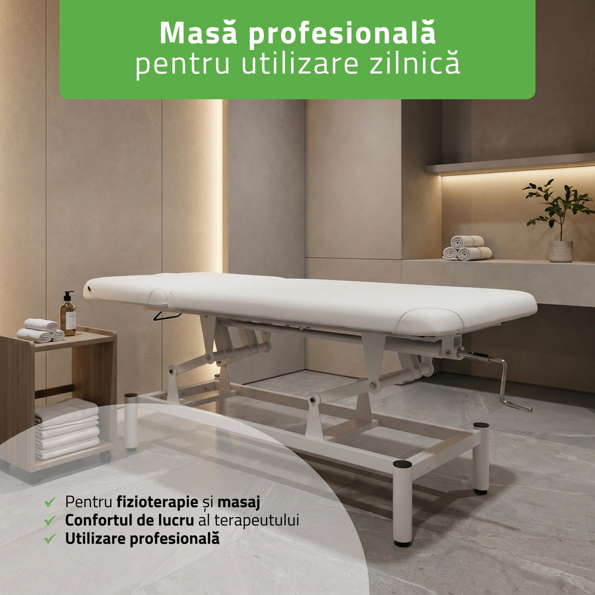 Masă de masaj fixă Vigo 2 | Pat de masaj fix |  2 segmente | Reglare înălțimii manuală prin manivelă | 2 ani garanție!