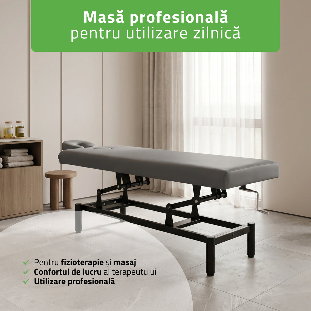 Masă de masaj fixă Vigo 1 | Pat de masaj fix |  1 segmente | Reglare înălțimii manuală prin manivelă | 2 ani garanție!