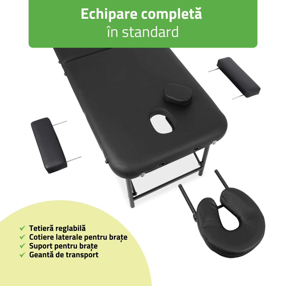 Masă de masaj pliabilă Rico | Pat cosmetică  | Negru  |  60 / 70 cm