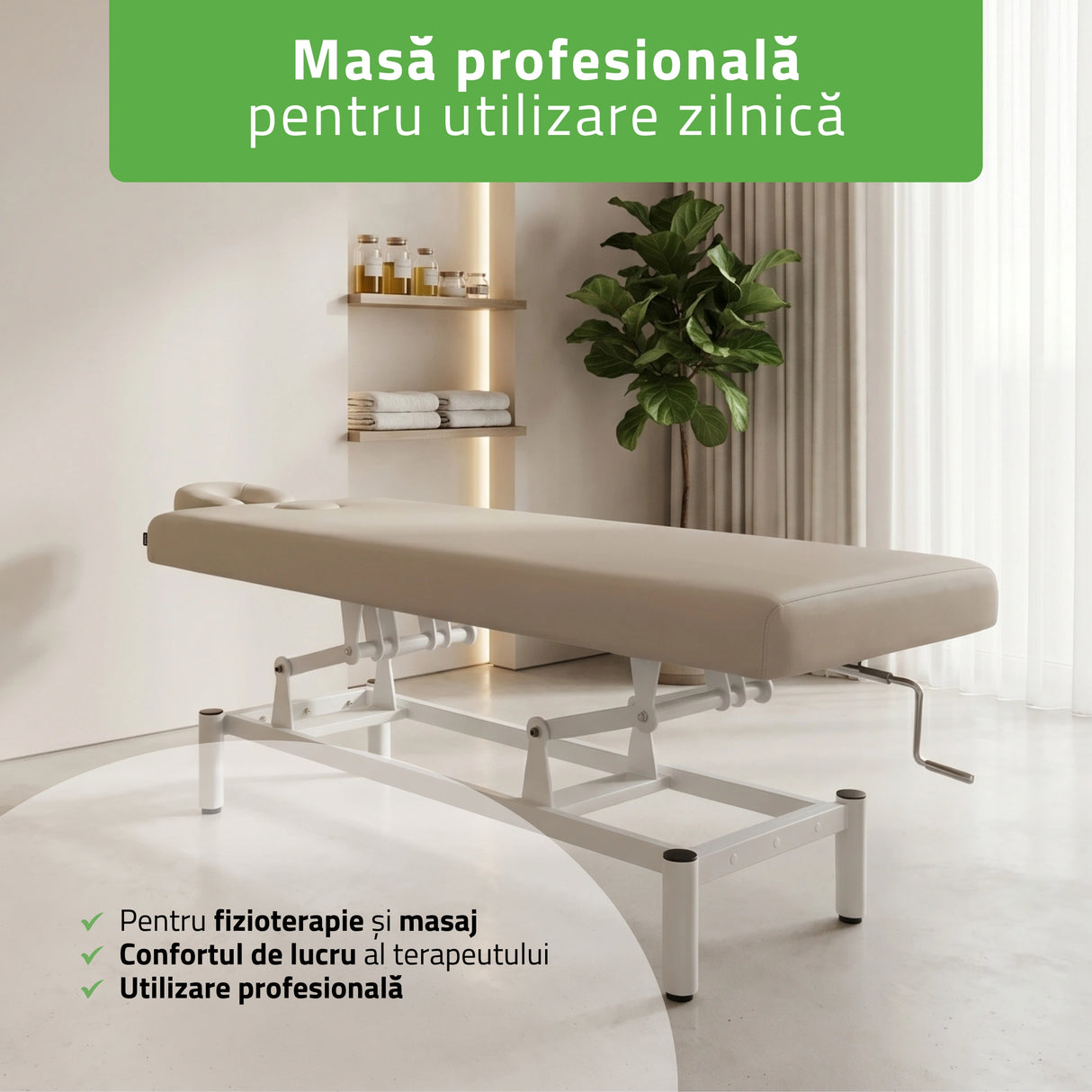 Masă de masaj fixă Vigo 1 | Pat de masaj fix |  1 segmente | Reglare înălțimii manuală prin manivelă | 2 ani garanție!