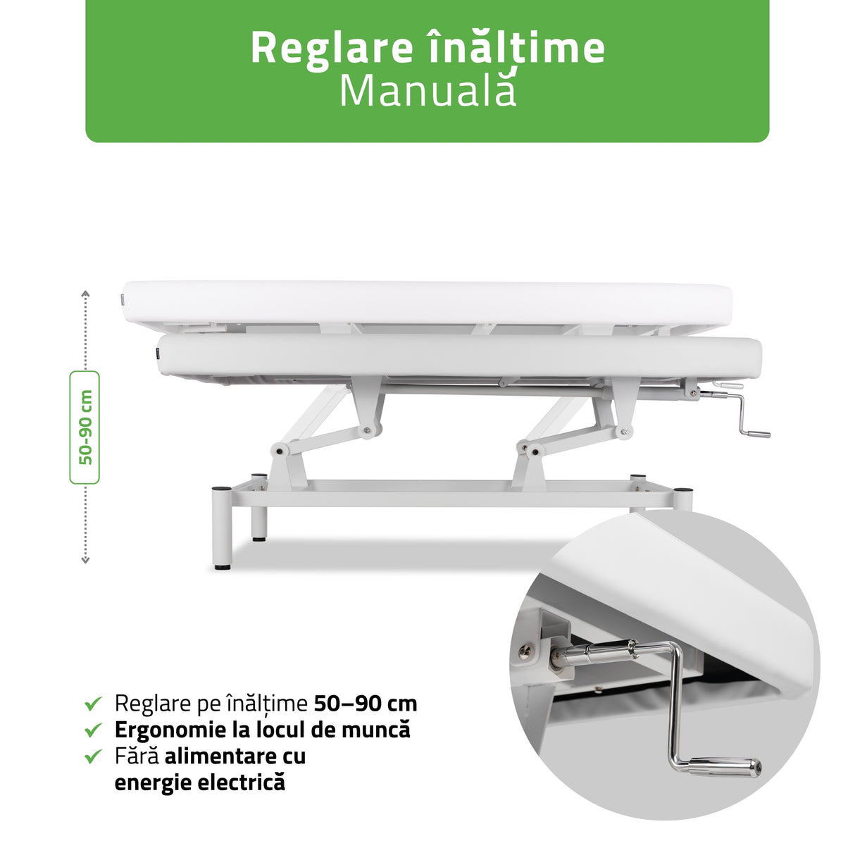 Masă de masaj fixă Vigo 1 | Pat de masaj fix |  1 segmente | Reglare înălțimii manuală prin manivelă | 2 ani garanție!