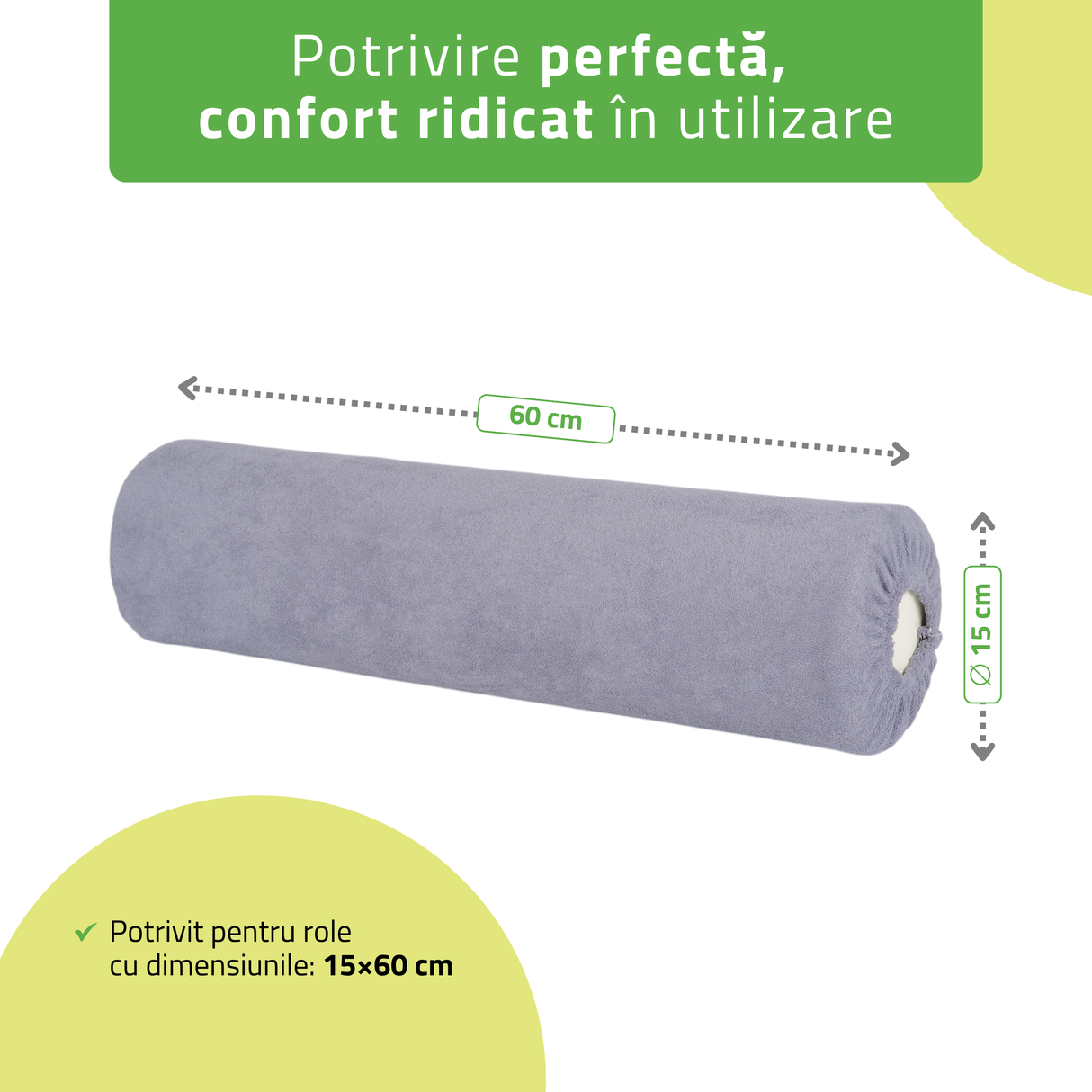 Husă din frotir textil cu elastic pentru cilindru, rolă de poziționare | 15x60 cm | Bej Negru Gri Verde