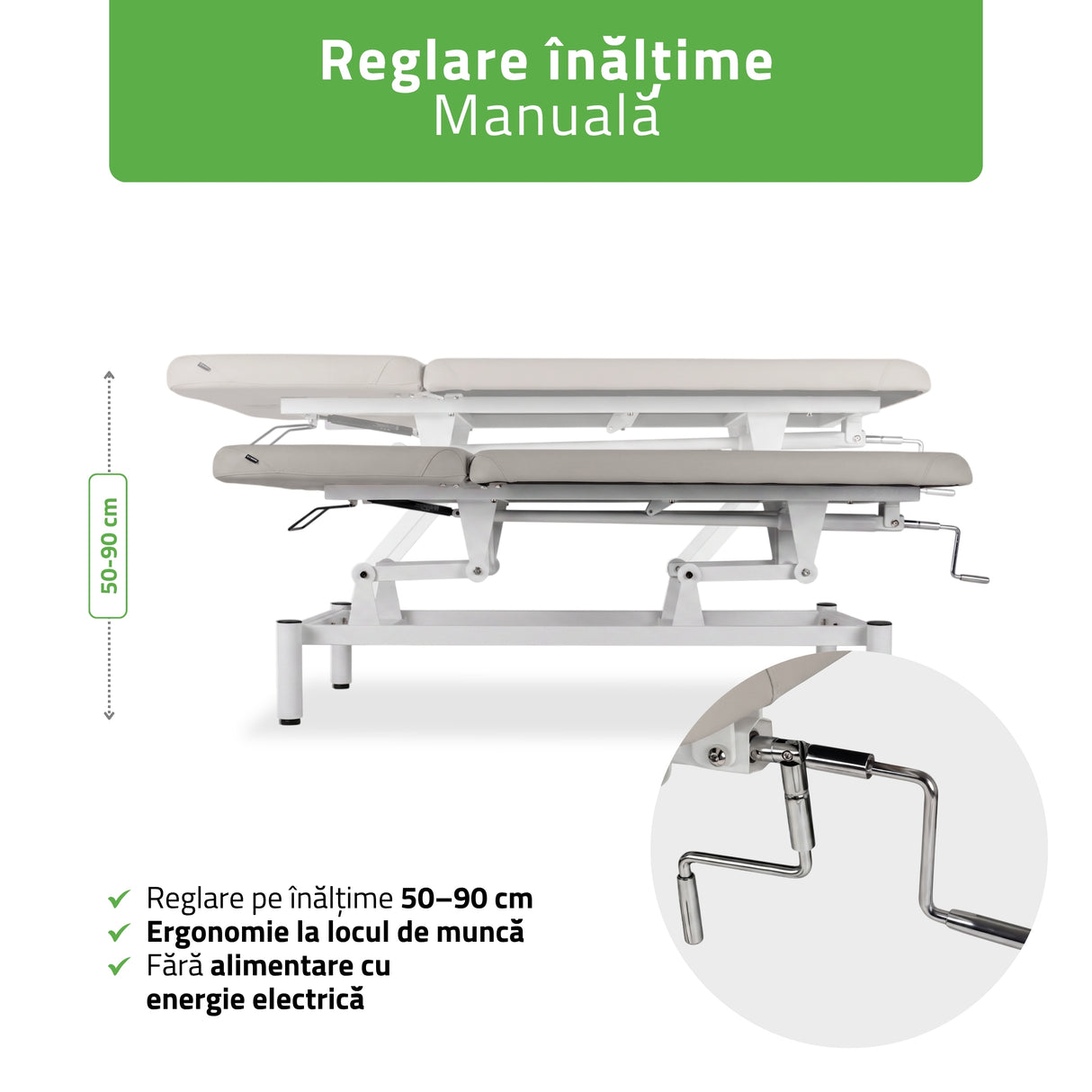Masă de masaj fixă Vigo 2 | Pat de masaj fix |  2 segmente | Reglare înălțimii manuală prin manivelă | 2 ani garanție!