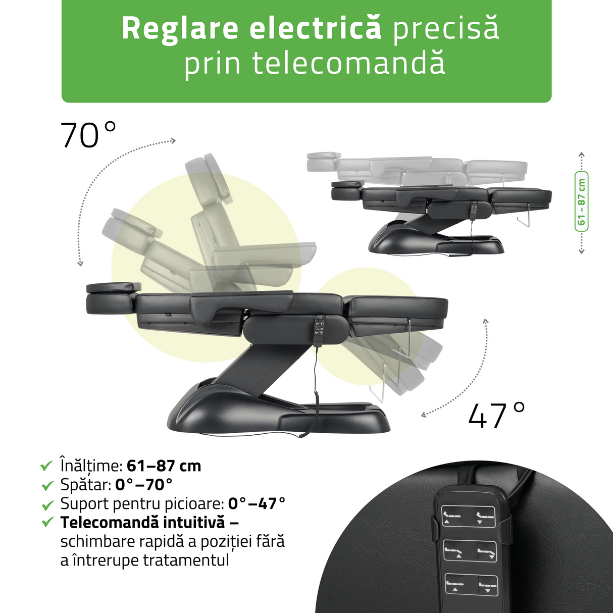 Fotoliu cosmetic electric | LEO PRO 4| Scaun cosmetic cu reglare electrică | Telecomandă manuală | 3 ani garanție!