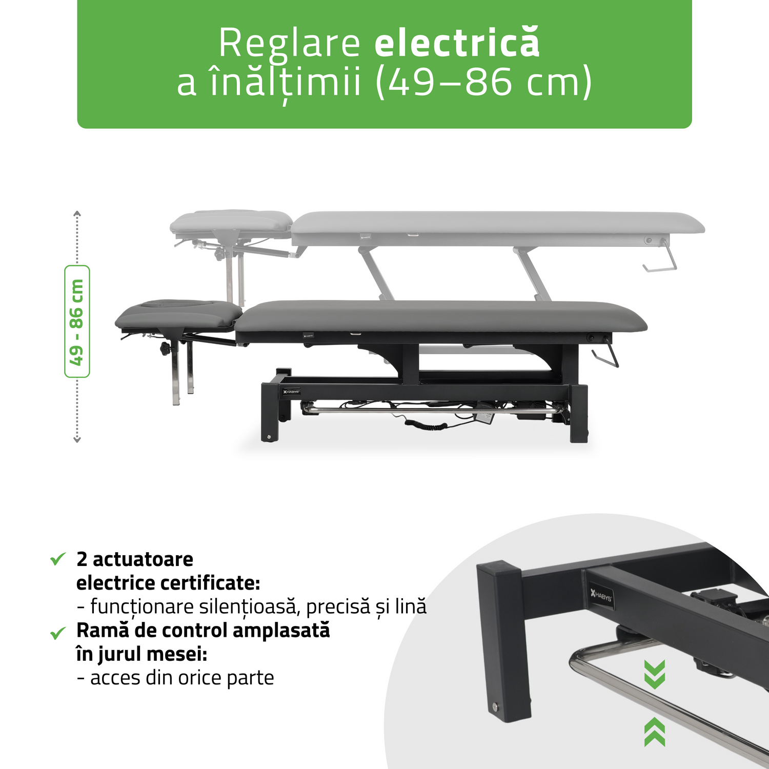 Masă de masaj electrică Fortis 4 Ergo | 2 segmente | Telecomandă manuală | Ramă de control | Garanție 3 ani
