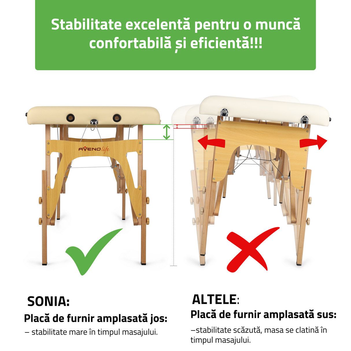 Set | Masă de masaj Sonia 60 cm – bej | +Ice Roller pentru corp – Violet