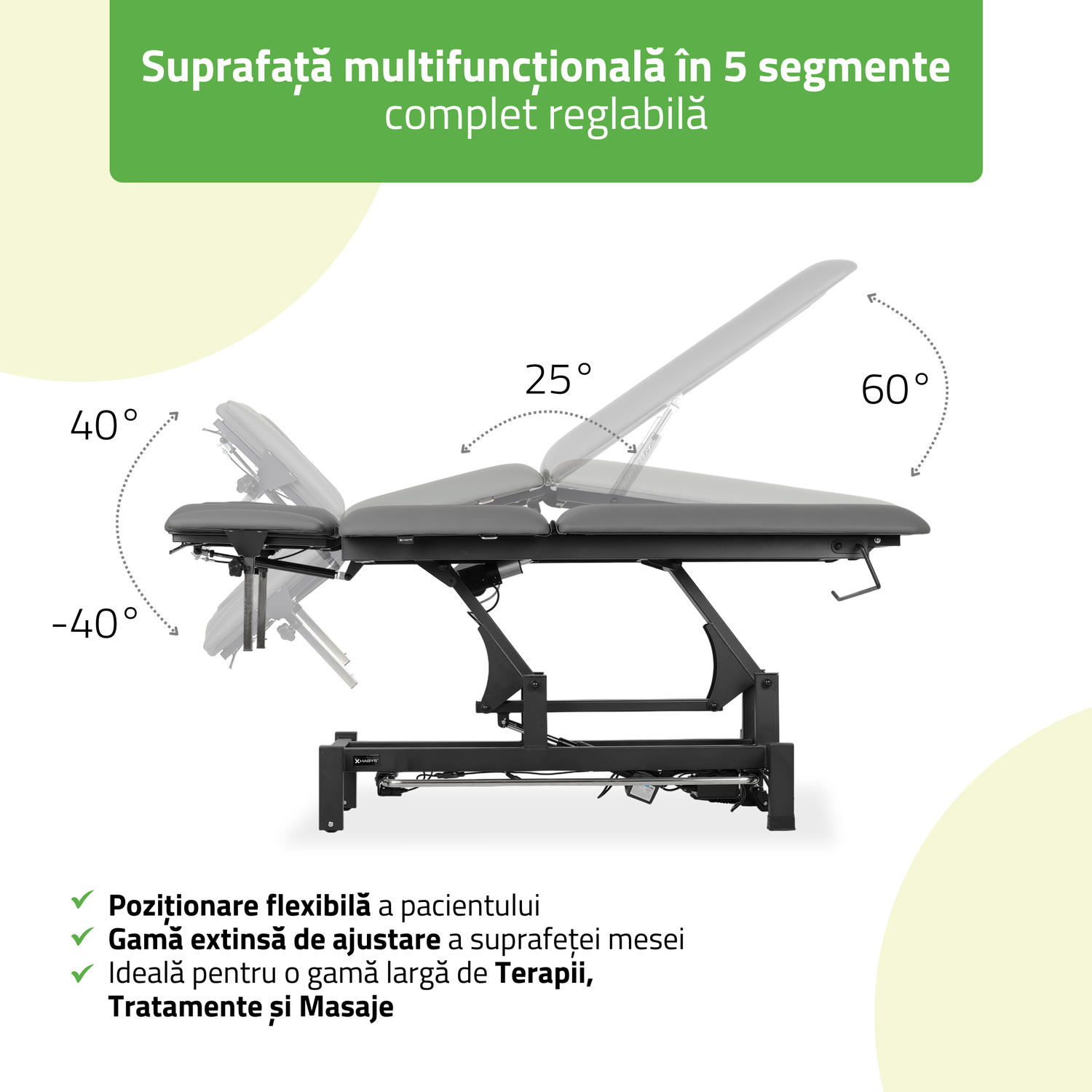 Masă de masaj electrică Fortis 5 Ergo | Pat de masaj electric | 5 segmente | Telecomandă Manuală | Ramă de control  | 3 ani garanție!