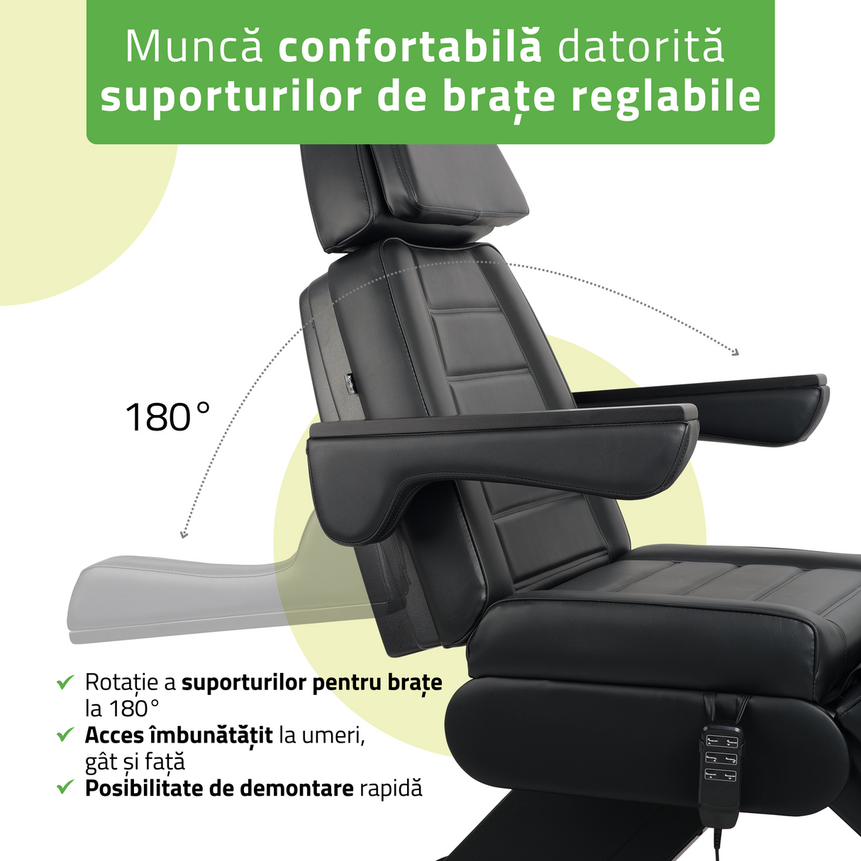 Fotoliu cosmetic electric | LEO PRO 4| Scaun cosmetic cu reglare electrică | Telecomandă manuală | 3 ani garanție!