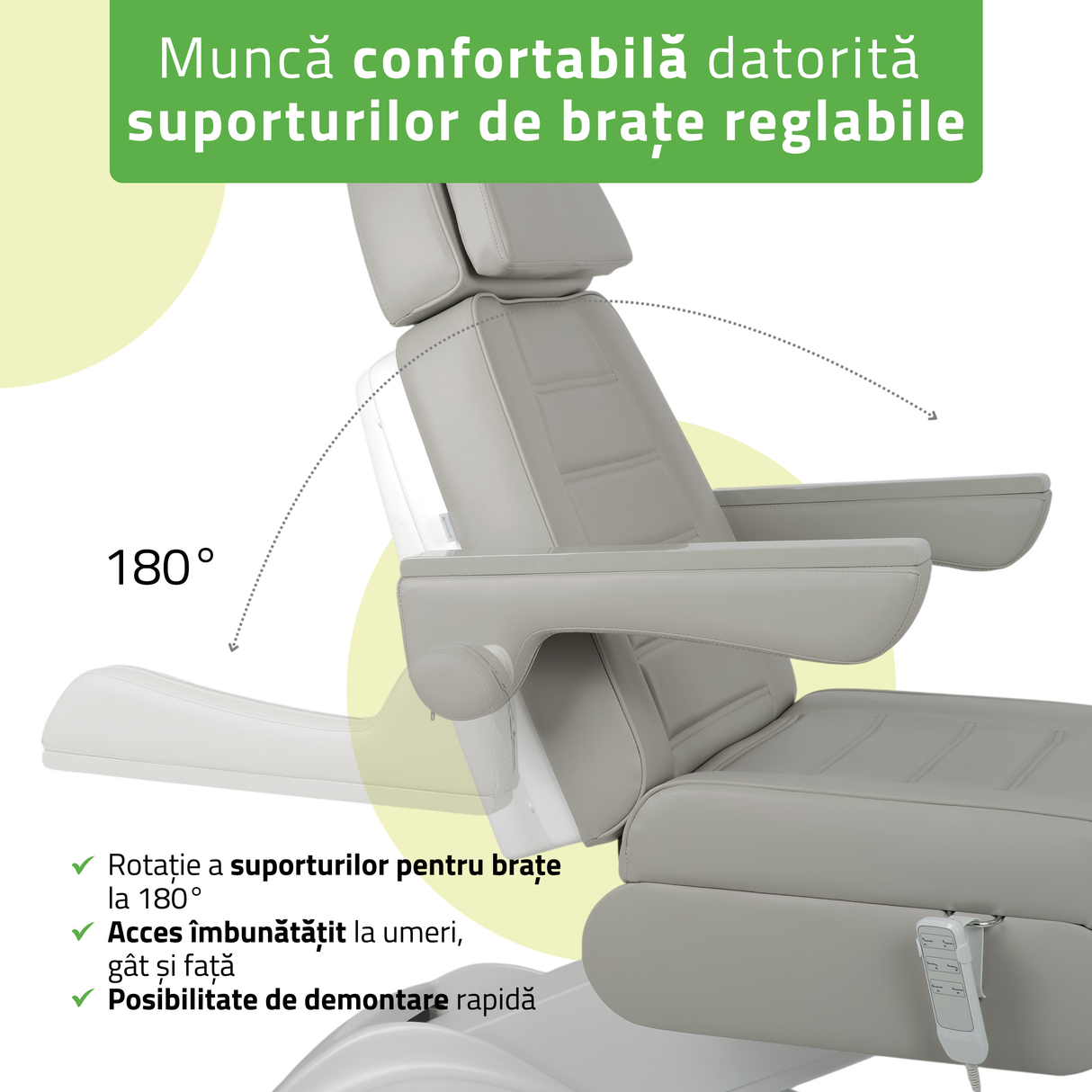 Fotoliu cosmetic electric | LEO PRO 4| Scaun cosmetic cu reglare electrică | Telecomandă Manuală