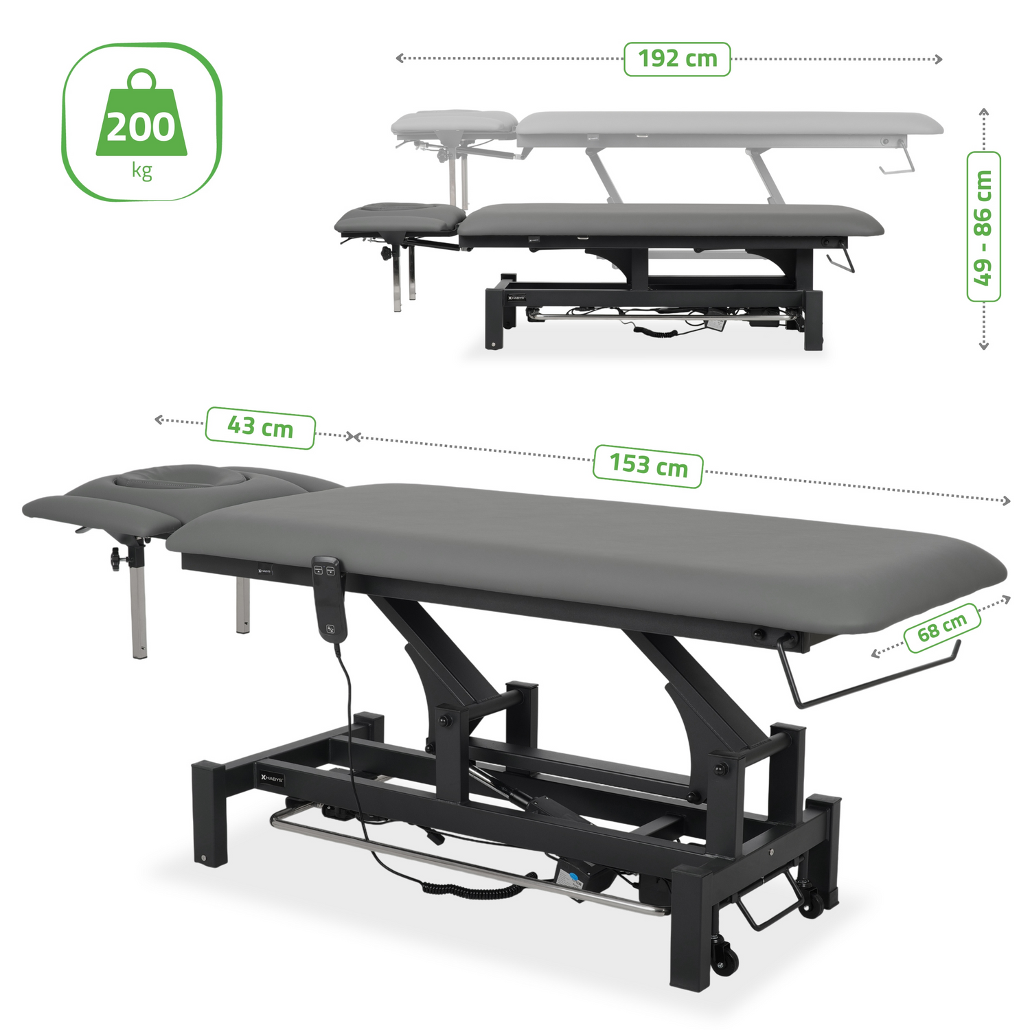 Masă de masaj electrică Fortis 4 Ergo | 2 segmente | Telecomandă manuală | Ramă de control | Garanție 3 ani
