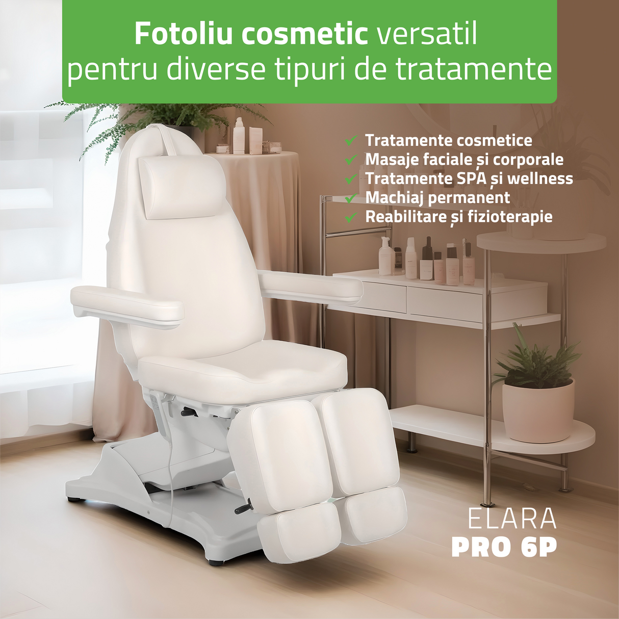 Fotoliu cosmetic, electric Elara PRO 6P, Alb | 3 ani garanție!