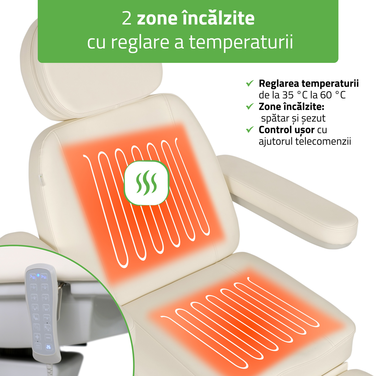 Pat cosmetic electric | Luxoria PRO 5 | Scaun cosmetic cu reglare electrică | Panou Control | Telecomandă Manuală | 3 ani garanție!