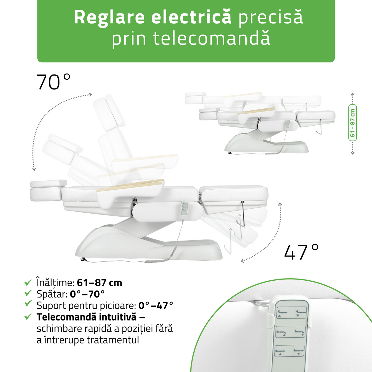 Fotoliu cosmetic electric | LEO PRO 4| Scaun cosmetic cu reglare electrică | Telecomandă manuală | 3 ani garanție!
