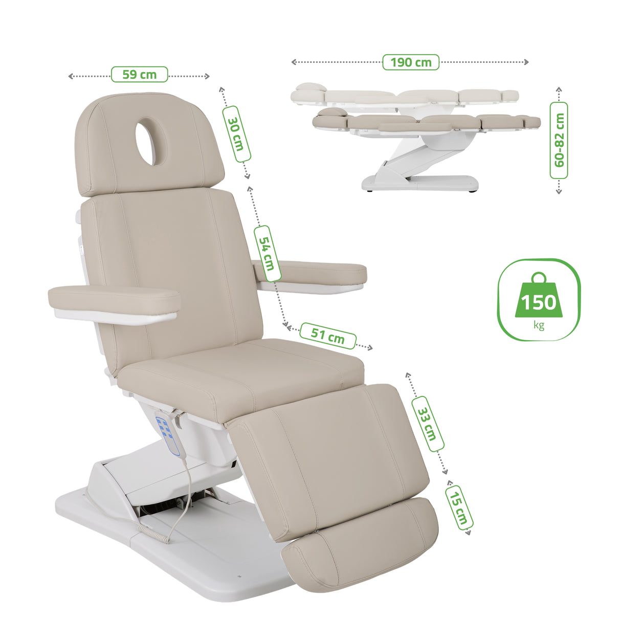 Fotoliu cosmetic electric TAVIA | Telecomandă manuală | 3 motoare | 3 ani garanție!