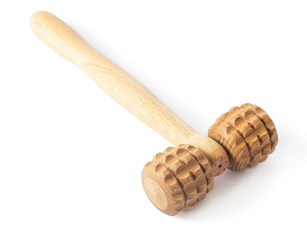 Masajer din lemn natural de fag | pentru masajul feței, gâtului și scalpului | formă de T-rolă