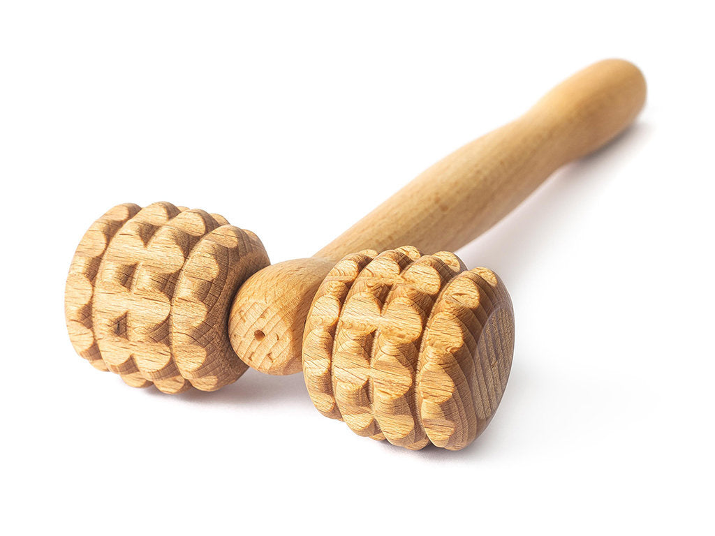 Masajer din lemn natural de fag | pentru masajul feței, gâtului și scalpului | formă de T-rolă