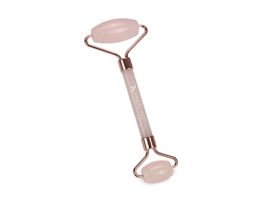 Set pentru masaj facial HABYS | Piatră Gua Sha + |  Roller din cuarț roz + | Ulei natural de migdale 100 ml