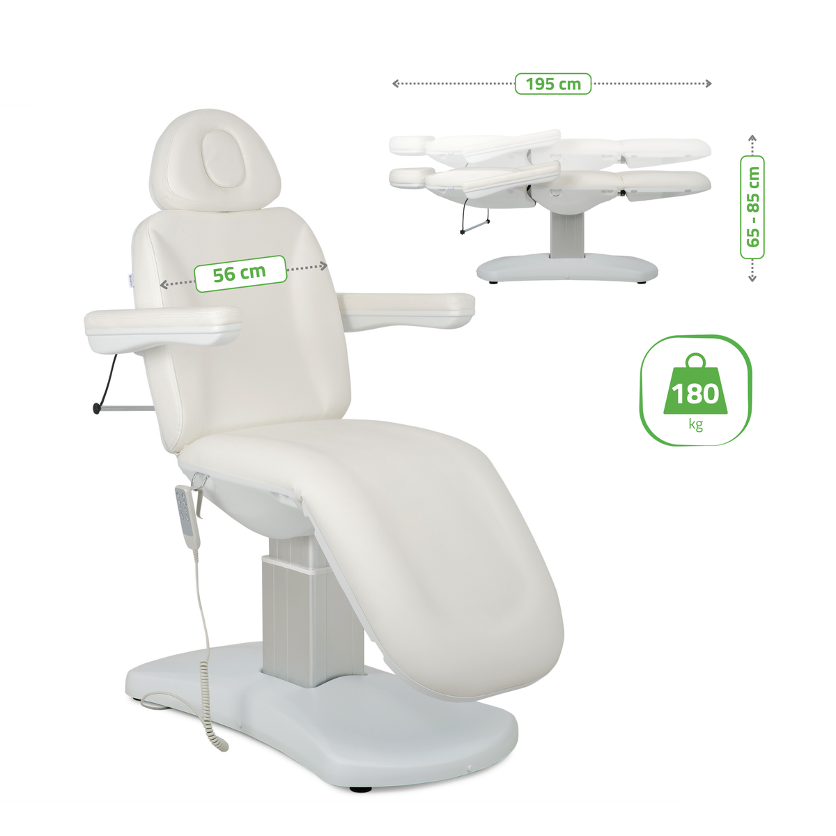 Pat cosmetic electric | Ravia PRO 3 | Fotoliu cosmetic cu reglare electrică | Telecomandă de manuală | 4 motoare electrice
