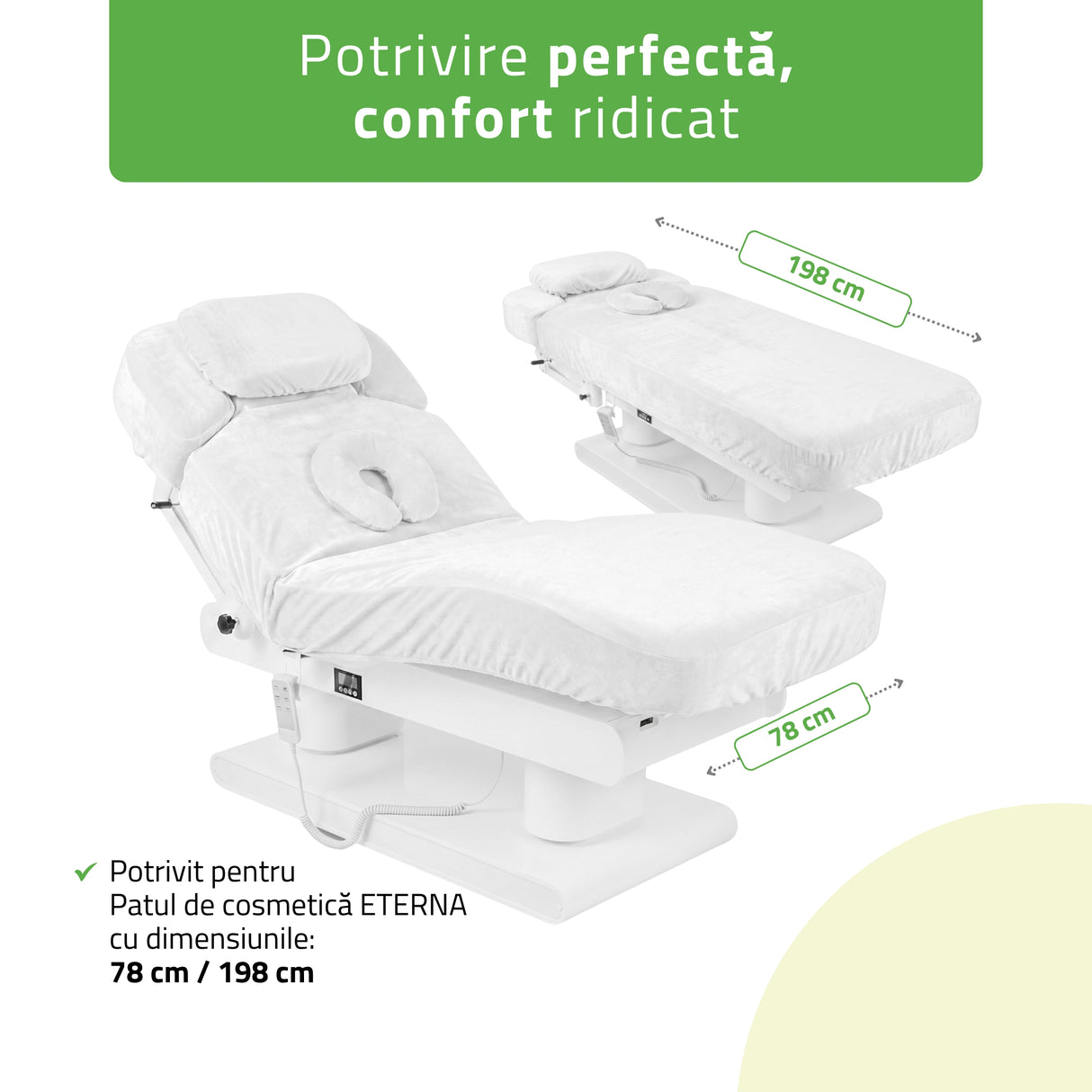 Husă din velur cu elastic și șnururi  | pentru patul cosmetic Eterna |  Alb