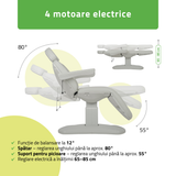 Pat cosmetic electric | Ravia PRO 3 | Fotoliu cosmetic cu reglare electrică | Telecomandă de manuală | 4 motoare electrice