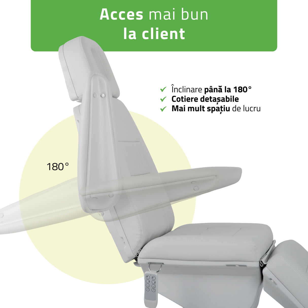 Fotoliu cosmetic electric | Velora PRO 4 | Scaun cosmetic cu reglare electrică | Telecomandă manuală | 4 motoare | 3 ani garanție