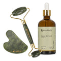Set pentru masaj facial HABYS | Piatră Gua Sha din Jad + |  Roller din jad + | Ulei natural de migdale 100 ml